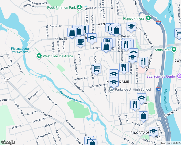 map of restaurants, bars, coffee shops, grocery stores, and more near 283 Putnam Street in Manchester
