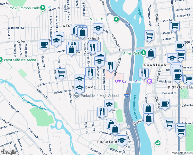 map of restaurants, bars, coffee shops, grocery stores, and more near 226 Cartier Street in Manchester