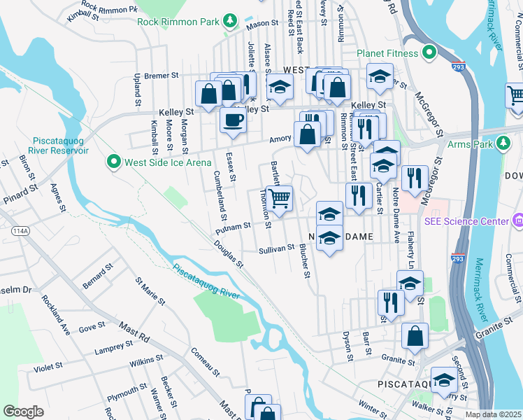 map of restaurants, bars, coffee shops, grocery stores, and more near 283 Putnam Street in Manchester