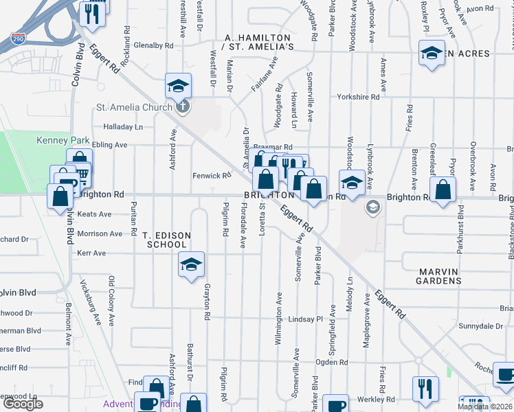 map of restaurants, bars, coffee shops, grocery stores, and more near 337 Floradale Avenue in Tonawanda