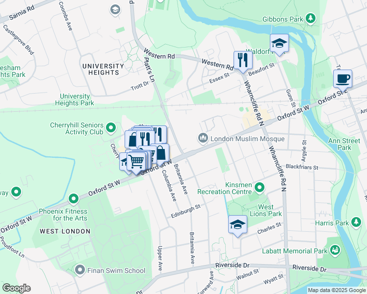map of restaurants, bars, coffee shops, grocery stores, and more near 217 Platt's Lane in London