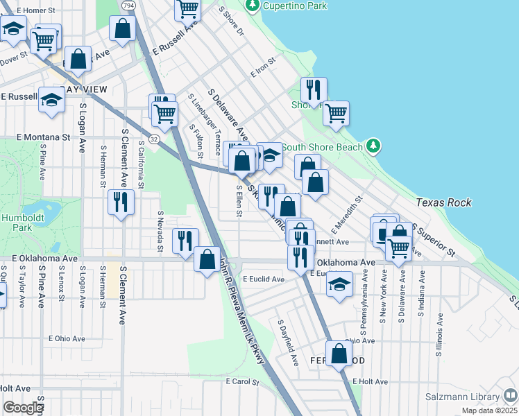 map of restaurants, bars, coffee shops, grocery stores, and more near 1812 East Rusk Avenue in Milwaukee