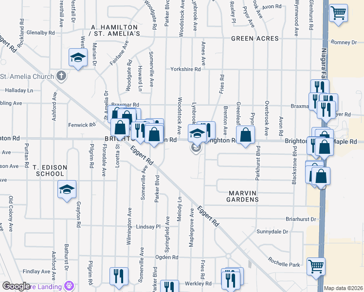 map of restaurants, bars, coffee shops, grocery stores, and more near 350 Fries Road in Tonawanda