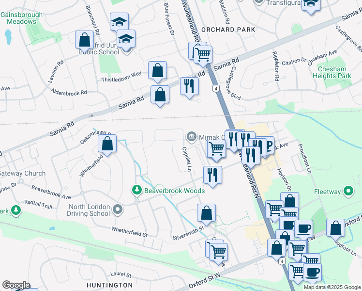 map of restaurants, bars, coffee shops, grocery stores, and more near 833 Capulet Lane in London