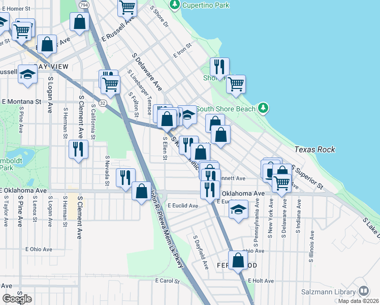 map of restaurants, bars, coffee shops, grocery stores, and more near 3003 South Kinnickinnic Avenue in Milwaukee