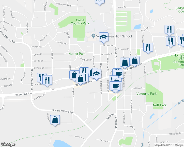 map of restaurants, bars, coffee shops, grocery stores, and more near 106 Westlawn Avenue in Verona
