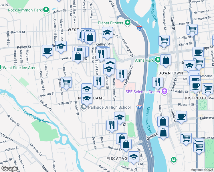 map of restaurants, bars, coffee shops, grocery stores, and more near 226 Cartier Street in Manchester