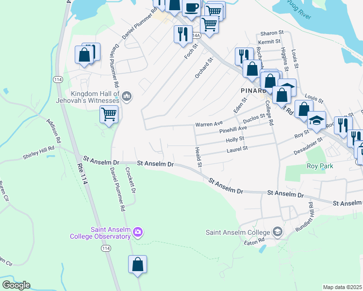 map of restaurants, bars, coffee shops, grocery stores, and more near 68 Laurel Street in Manchester