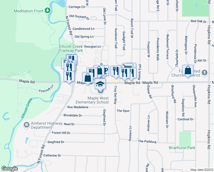 map of restaurants, bars, coffee shops, grocery stores, and more near 370 Troy Del Way in Buffalo