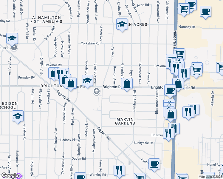map of restaurants, bars, coffee shops, grocery stores, and more near 330 Wrexham Court in Tonawanda
