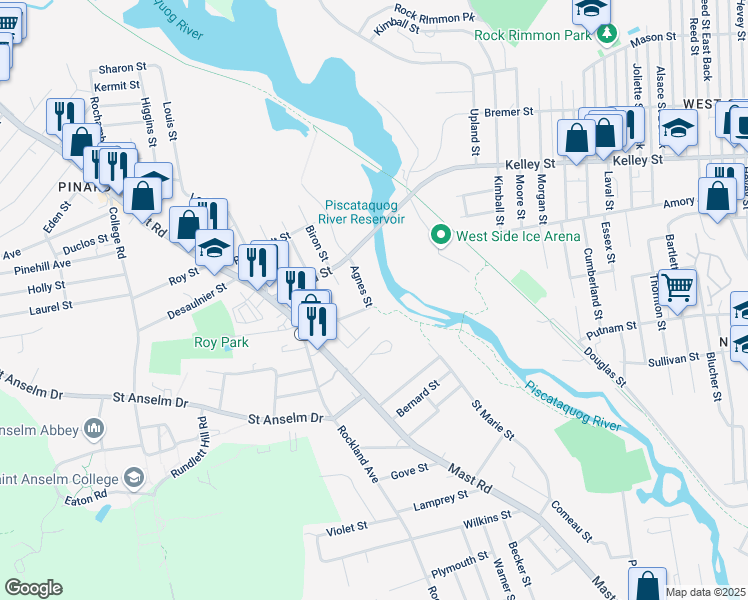 map of restaurants, bars, coffee shops, grocery stores, and more near 15 Agnes Street in Manchester