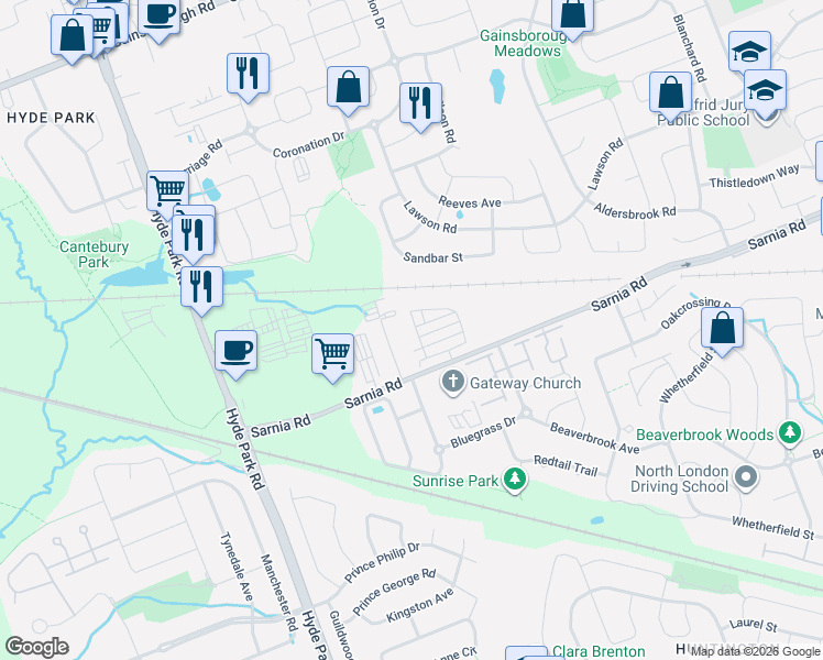 map of restaurants, bars, coffee shops, grocery stores, and more near 941 West Village Square in London