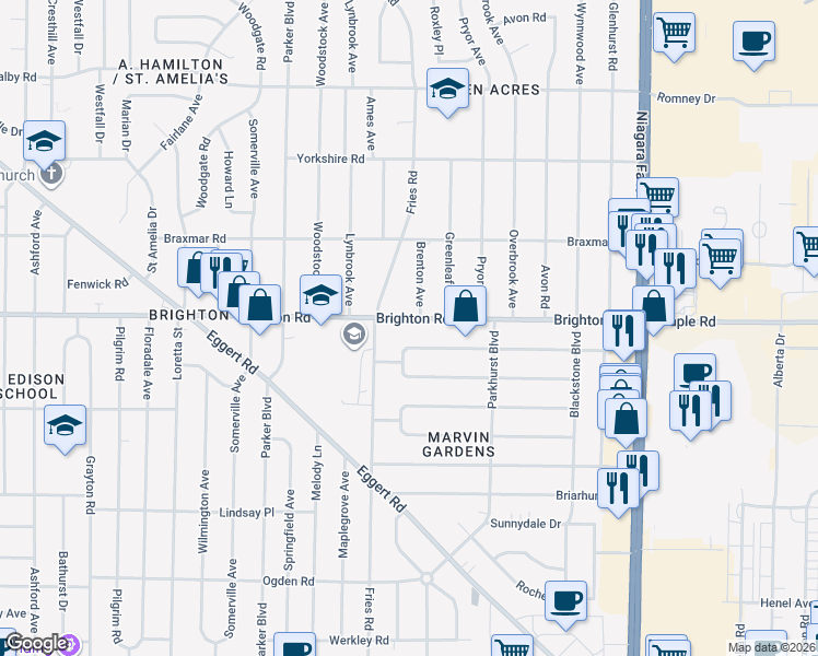 map of restaurants, bars, coffee shops, grocery stores, and more near 330 Wrexham Court in Tonawanda