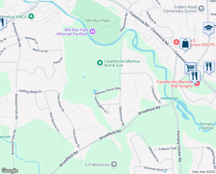 map of restaurants, bars, coffee shops, grocery stores, and more near 8013 Blarney Stone Way in Manlius