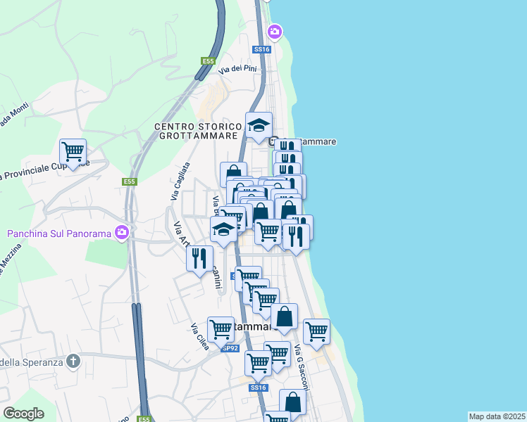 map of restaurants, bars, coffee shops, grocery stores, and more near 32 Via Giacomo Leopardi in Grottammare