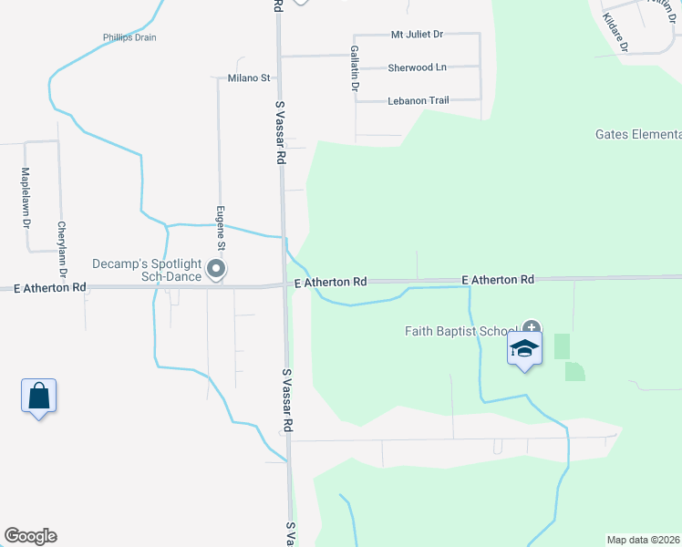 map of restaurants, bars, coffee shops, grocery stores, and more near 7063 East Atherton Road in Davison