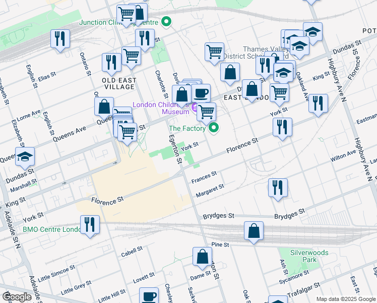 map of restaurants, bars, coffee shops, grocery stores, and more near 1028 York Street in London