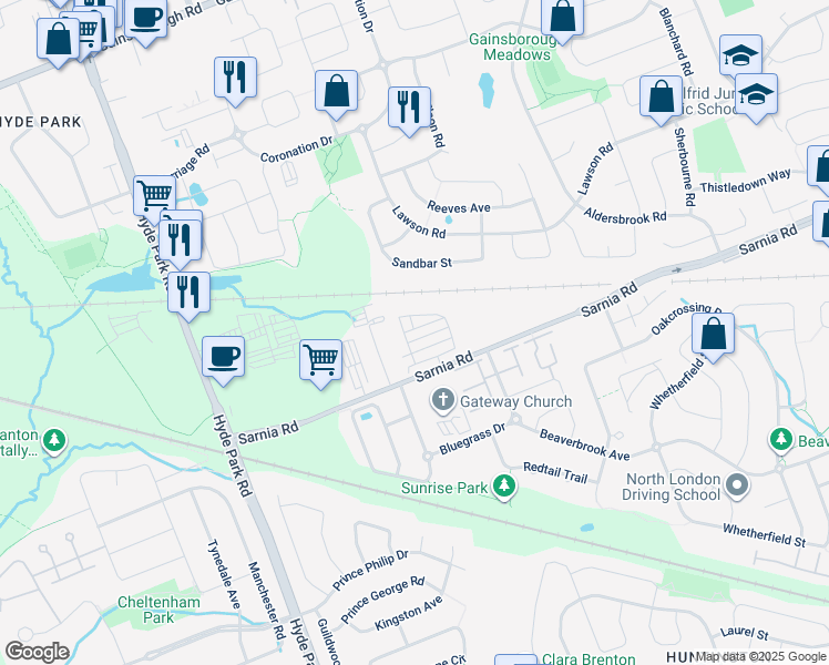 map of restaurants, bars, coffee shops, grocery stores, and more near 960 West Village Square in London