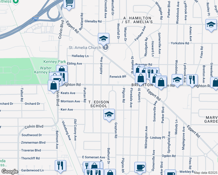 map of restaurants, bars, coffee shops, grocery stores, and more near 780 Brighton Road in Tonawanda