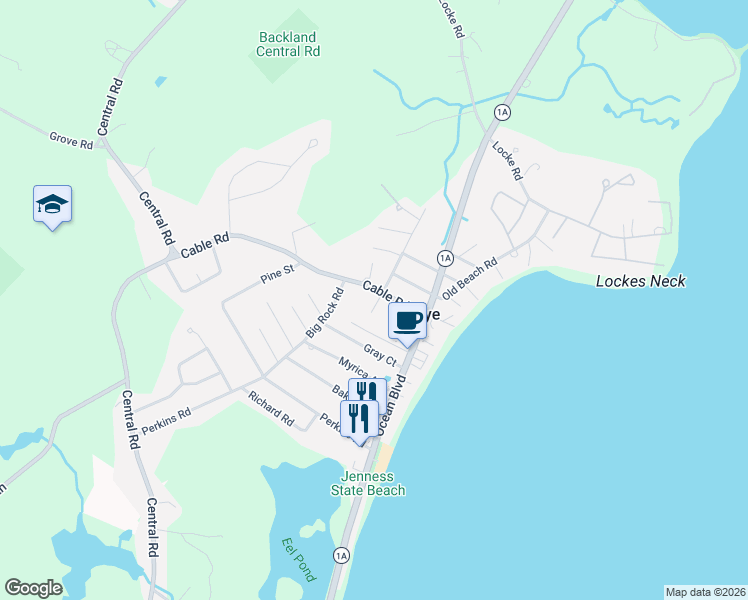 map of restaurants, bars, coffee shops, grocery stores, and more near 35 Cable Road in Rye