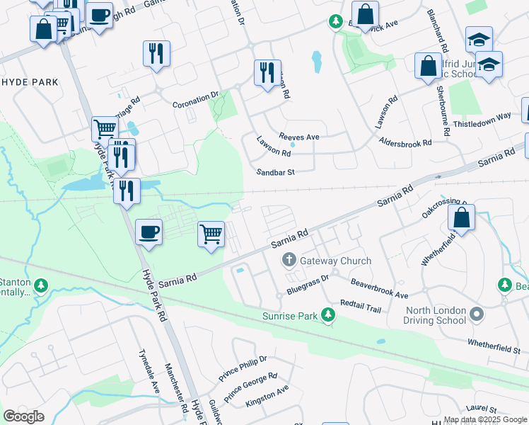 map of restaurants, bars, coffee shops, grocery stores, and more near 988 West Village Square in London