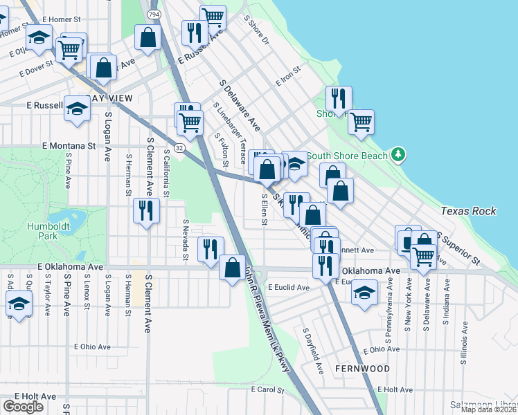 map of restaurants, bars, coffee shops, grocery stores, and more near 2834 South Linebarger Terrace in Milwaukee