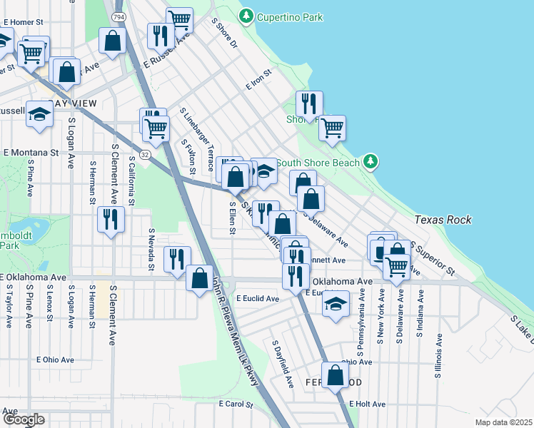 map of restaurants, bars, coffee shops, grocery stores, and more near 2869 South Mabbett Avenue in Milwaukee