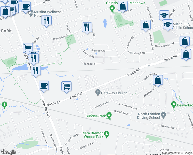 map of restaurants, bars, coffee shops, grocery stores, and more near 934 West Village Square in London