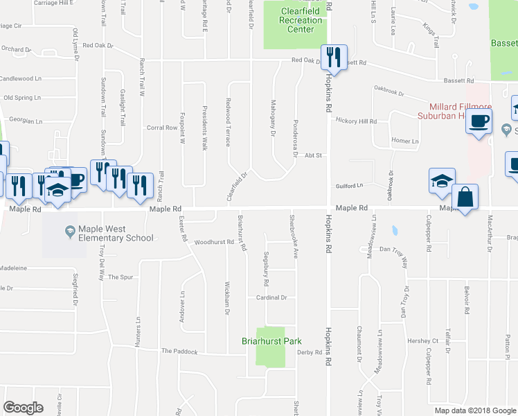 map of restaurants, bars, coffee shops, grocery stores, and more near 1189 Maple Road in Buffalo