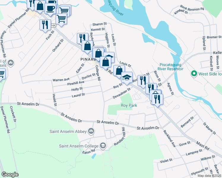 map of restaurants, bars, coffee shops, grocery stores, and more near 20 Roy Street in Manchester