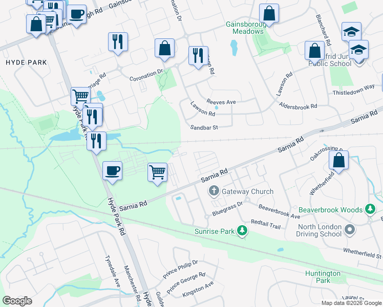 map of restaurants, bars, coffee shops, grocery stores, and more near 997 West Village Square in London