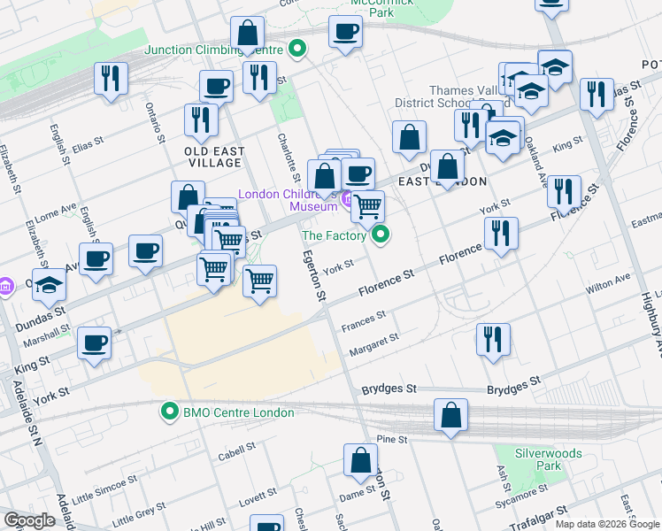 map of restaurants, bars, coffee shops, grocery stores, and more near 1030 York Street in London