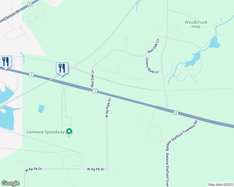map of restaurants, bars, coffee shops, grocery stores, and more near 5137 East Main Street Road in Batavia