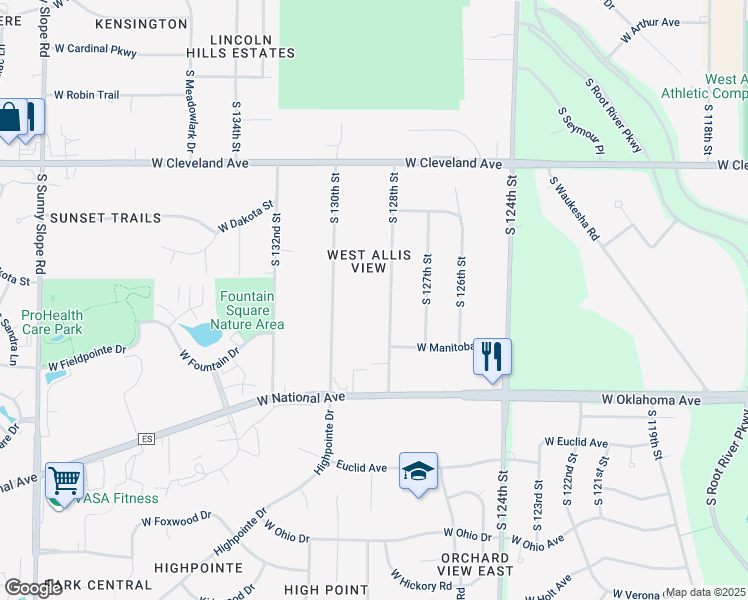 map of restaurants, bars, coffee shops, grocery stores, and more near 2921 South 128th Street in New Berlin