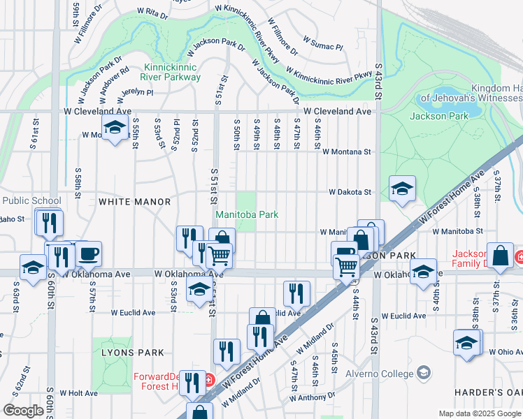 map of restaurants, bars, coffee shops, grocery stores, and more near 2922 South 49th Street in Milwaukee