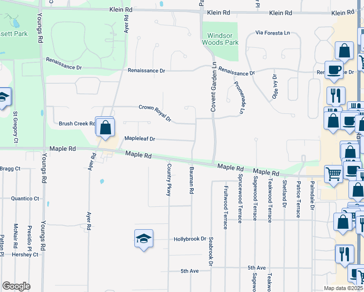 map of restaurants, bars, coffee shops, grocery stores, and more near 24 Mapleleaf Drive in Buffalo