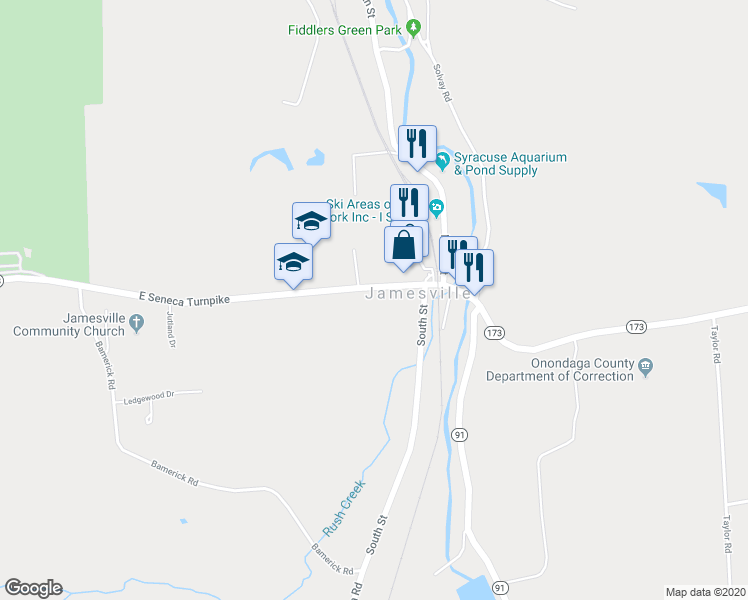 map of restaurants, bars, coffee shops, grocery stores, and more near 6464 East Seneca Turnpike in Jamesville