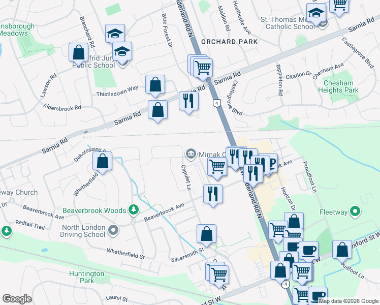 map of restaurants, bars, coffee shops, grocery stores, and more near 848 Blythwood Road in London