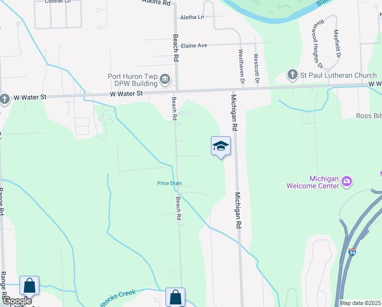 map of restaurants, bars, coffee shops, grocery stores, and more near 2878 Beach Road in Port Huron