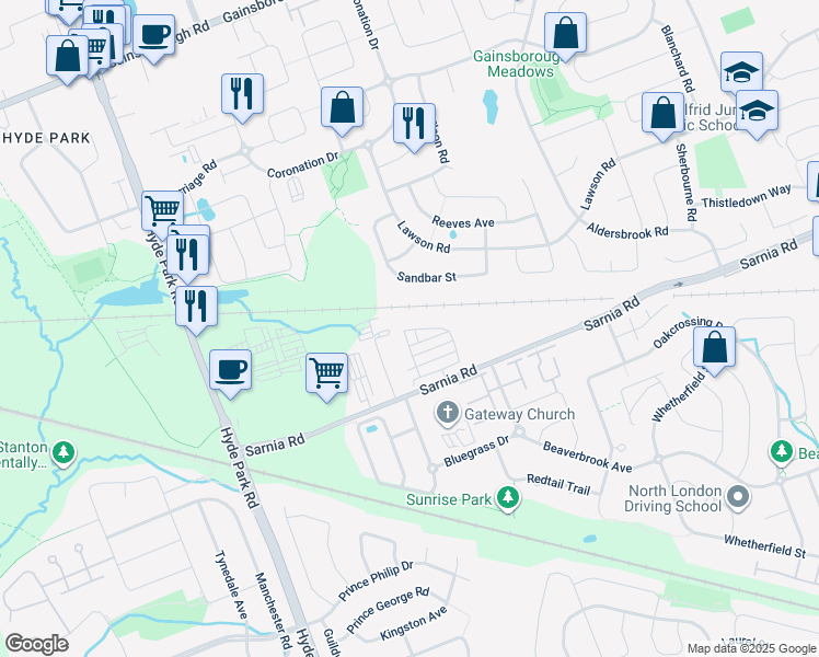map of restaurants, bars, coffee shops, grocery stores, and more near 960 West Village Square in London