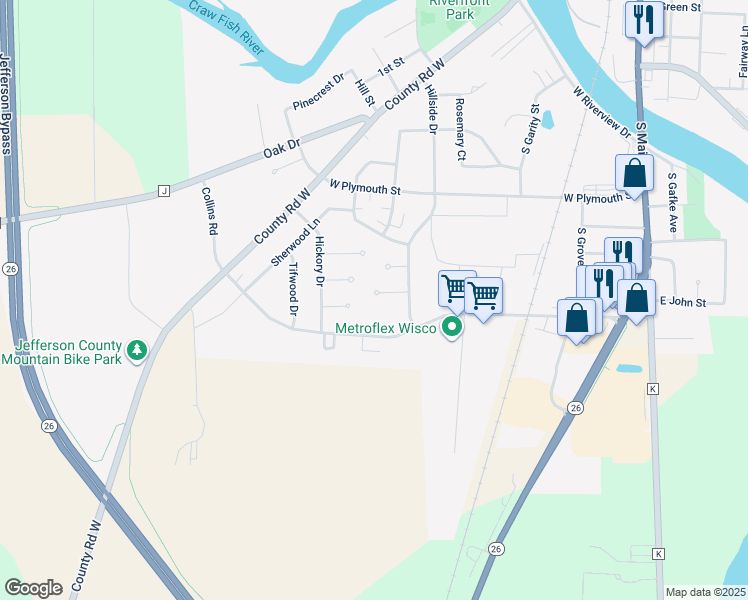 map of restaurants, bars, coffee shops, grocery stores, and more near 536 Crestwood Court in Jefferson