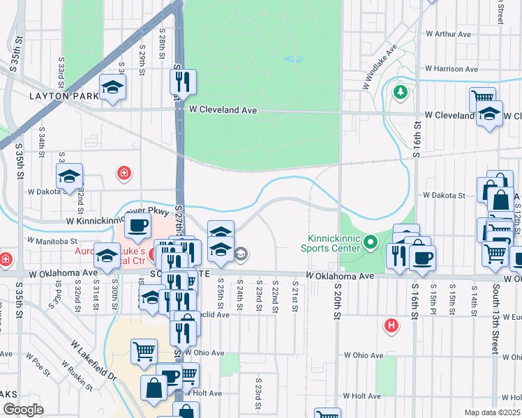 map of restaurants, bars, coffee shops, grocery stores, and more near in Milwaukee