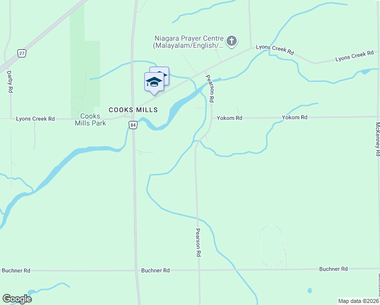 map of restaurants, bars, coffee shops, grocery stores, and more near 107 Pearson Road in Welland