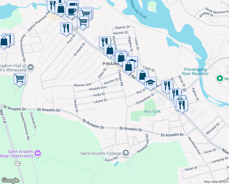 map of restaurants, bars, coffee shops, grocery stores, and more near 12 Holly Street in Manchester