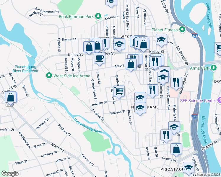 map of restaurants, bars, coffee shops, grocery stores, and more near 332 Wayne Street in Manchester