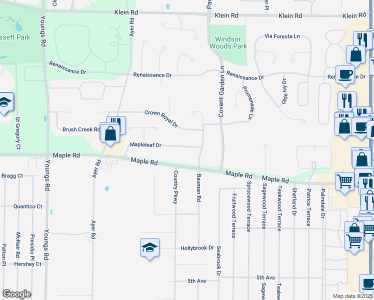 map of restaurants, bars, coffee shops, grocery stores, and more near 24 Mapleleaf Drive in Buffalo