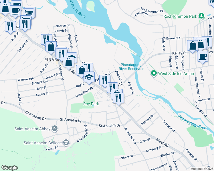 map of restaurants, bars, coffee shops, grocery stores, and more near 10 Laurier Street in Manchester