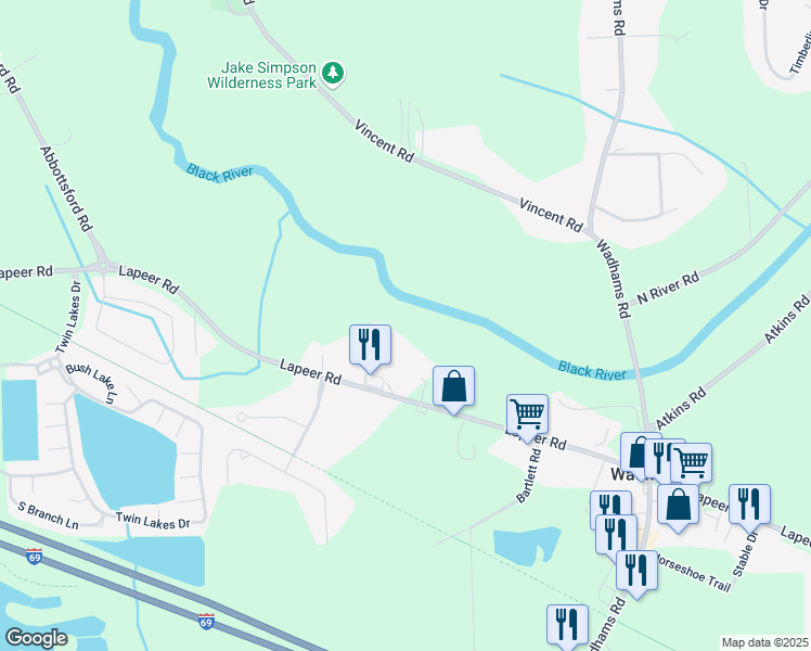 map of restaurants, bars, coffee shops, grocery stores, and more near 5588 Lapeer Road in Smiths Creek