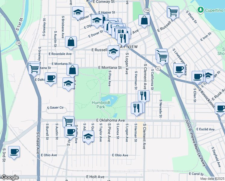map of restaurants, bars, coffee shops, grocery stores, and more near 2945 South Lenox Street in Milwaukee
