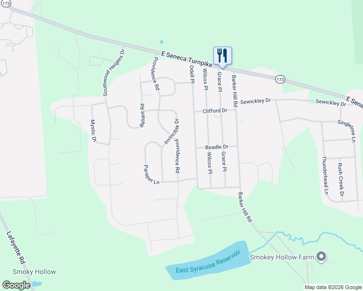 map of restaurants, bars, coffee shops, grocery stores, and more near 4560 Providence Road in Jamesville